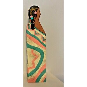 Vintage Native American Woman Wood Wooden Hand Painted 11" Tall Pink Teal